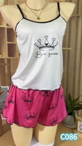 UISNMALL #C086 Womenswear European and American style pajamas womens sleeveless sling vest shorts set milk silk loungewear Nightwear