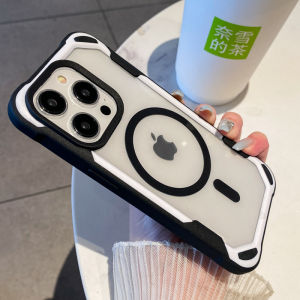เคสโทรศัพท์แบบใสสองเฉดสีดูดซับแม่เหล็กไร้สาย Apple 17 iPhone 16 pro Max ป้องกันการตกหล่น 4 มุม ดีไซน์สร้างสรรค์