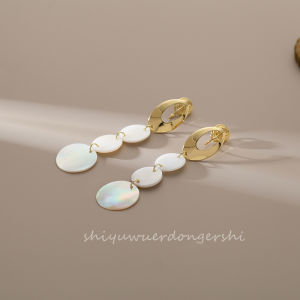 Fashionable French Style Long Shell Shaped Ear Studs without Piercing Mosquito Coil Tray Court Style Slimming Tassel Ear Clips