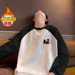 Áo Thun Tay Dài Dày Dặn Mùa Đông Cho Nam Áo Lót Lông Cừu Dày Dặn Áo Chui Đầu Cổ Tròn in Chữ Thời Trang Thường Ngày
