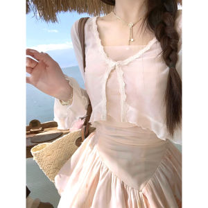 Romantic Vacation Style Gown Chiwawameme Brand Sweet Pear Osmanthus Tea Dress Asymmetrical Long Skirt Strapless Summer Dress for Small Figures