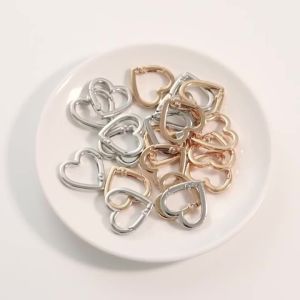 10pcs 25mm Alloy Heart Shape Spring Clasps Openable Carabiner Keychain Hook Dog Chain Buckles For DIY Key Chain Bags Accessories