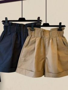 High Waist Wide Leg Short Pants Womens plus Size Elastic Waist Casual All-Match Flower Bud Pattern Workwear Style Shorts