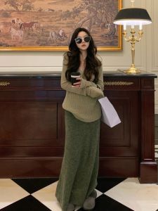 Grey Mid-Length Cashmere Knitted Half Skirt Womens Autumn Winter New Style High Quality Fish Tail Skirt Cashmere Wool Skirt