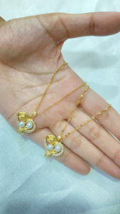Kalung Wanita Titanium Liontin Mutiara Hati Wanita Anti Karat Perhiasan Aksesoris Fashion