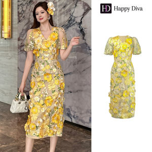 Happy Diva Womens Dress Yellow Floral Dress for Weddings Proms Formal Parties Graduations 9021