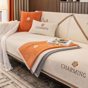 European Chenille Plush Sofa Towel Cover Solid Color Thicken Quilted L Shaped Sofa Covers Non-slip Couch Cushion 1 2 3 4 Seater Living Room Decor