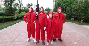Red jumpsuit with hood and zipper role play costume Halloween party outfit available in sizes 110-180 ready stock.
