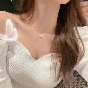 Original Cross Necklace Womens Fashion Beautiful Pure Silver Clavicle Chain White Mother of Pearl Lightweight Luxury Ins New Model