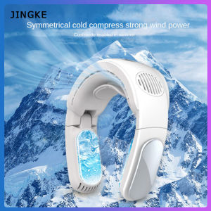 JINGKE Semiconductor Cooling Neck Fan 5000mah Portable Folding mini Bladeless Fan USB Rechargeable Silent Air Conditioning Fan Neck Cooling Fan