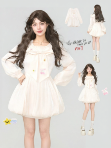 KEIKO | French Playful Bow Trimmed Flowy Organza A-line Princess Dress