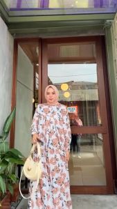 Aurel Dress Wanita Rayon Diamond Gamis Terbaru Lengan Panjang Baju Muslim Ruffe Kekinian LD 110 cm