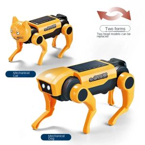 2 In 1 Solar Robot Dog Puppy Cat Science Experiment Diy Assembly Learning Education Robots Technological Gadgets Kit for Kids