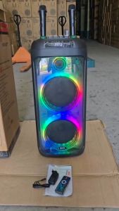 SKG ลำโพง ล้อลาก พกพา บลูทูธ 8นิ้วx2ดอก 30wRMS ไมค์ลอย 2ตัว ไฟวิบวับ (ปิด-เปิดได้) รุ่น KG-077 สีดำ เสียงดี เบสแน่น