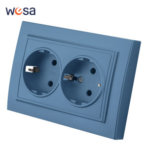 WESA Blue Wall Embed Socket Plugs Power 2 Socket EU Electrical Outlett With Ground Flame Retardant Spray Paint Plastic Sockets