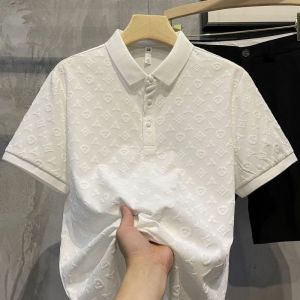 Summer New Mens Lop-up Hollow Short-sleeved Polo Tee Shirt Ice Silk Breathable Business Fashion T-Shirt Male Brand Clothes
