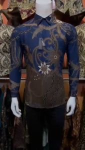 kemeja batik pria lengan panjang modern premium mewah model terbaru 2024