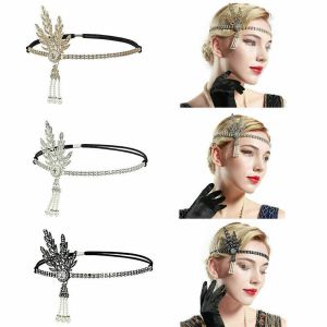 URBAG High Quality Vintage Diamond Headdress Dress Accessories Pearl Headband Gatsby Flapper Bridal Headpiece
