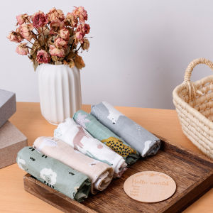 HappyFlute 5Pcs/Set 60*60cm Soft Muslin Feeding Burp Cloth Newborn Cotton Baby Bib