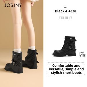 Josiny | Thick Heel Black Belt Buckle Martin Boots British Retro Style