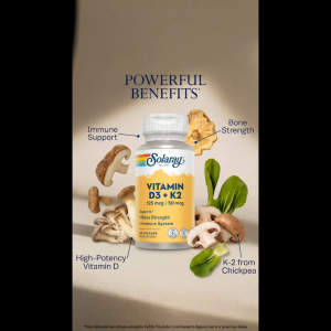 Solaray Vitamin D3 + K2 125 mcg | 50 mcg Supports Bone Strength + Immune System 60 VegCaps 120 VegCaps Dietary Supplement