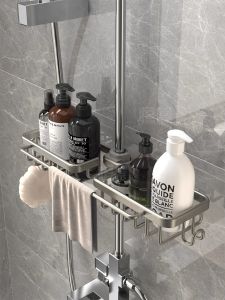 Bathroom Shower Aluminum Alloy Rack No Drilling Needed Toilet Storage Shelf Shower Head Holder Space Saving Bathroom Organizer