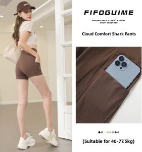 Summer Thin Three-Quarter Length Pocket Sharkskin Yoga Pants Womens Safety Shorts Bottoming Tights Belly Slimming Butt Lifting