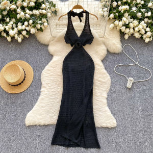 Váy Dài Không Tay Cổ Chữ V Sâu Hở Lưng Cho Nữ Mùa Hè Váy Dài Đến Giữa Bắp Chân Váy Công Sở Phong Cách Hàn Quốc Váy Mùa Xuân