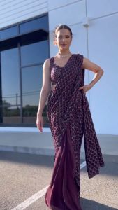 [PRE-ORDER] PARTYWEAR BOLLYWOOD STYLE LUXURY WINE COLOUR WITH BEAUTIFUL SEQUINCE WORK SAREE & BLOUSE[DELIVERY TIME 12DAYS]