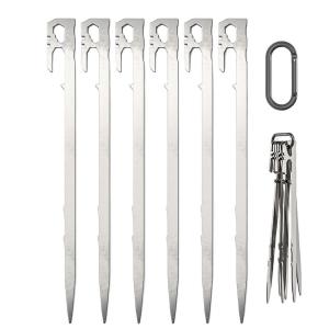 6+1Pcs Camping Tent Stakes Canopy Tent Pegs 28cm Stainless Steel Garden Ground Nail Beach Awnings Hammock Trampoline Accessories