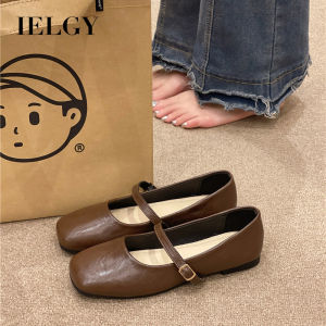 IELGY Temperament Square Toe Flat Single Shoes Womens 2024 French Vintage Mary Jane Leather Shoes