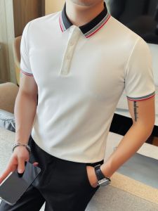 Áo Thun Polo Cổ Polo Tay Ngắn Mùa Hè Mới Cho Nam Thanh Lịch Ôm Vừa Vặn Phong Cách Anh Thời Trang Công Sở Có Cổ Tay Ngắn