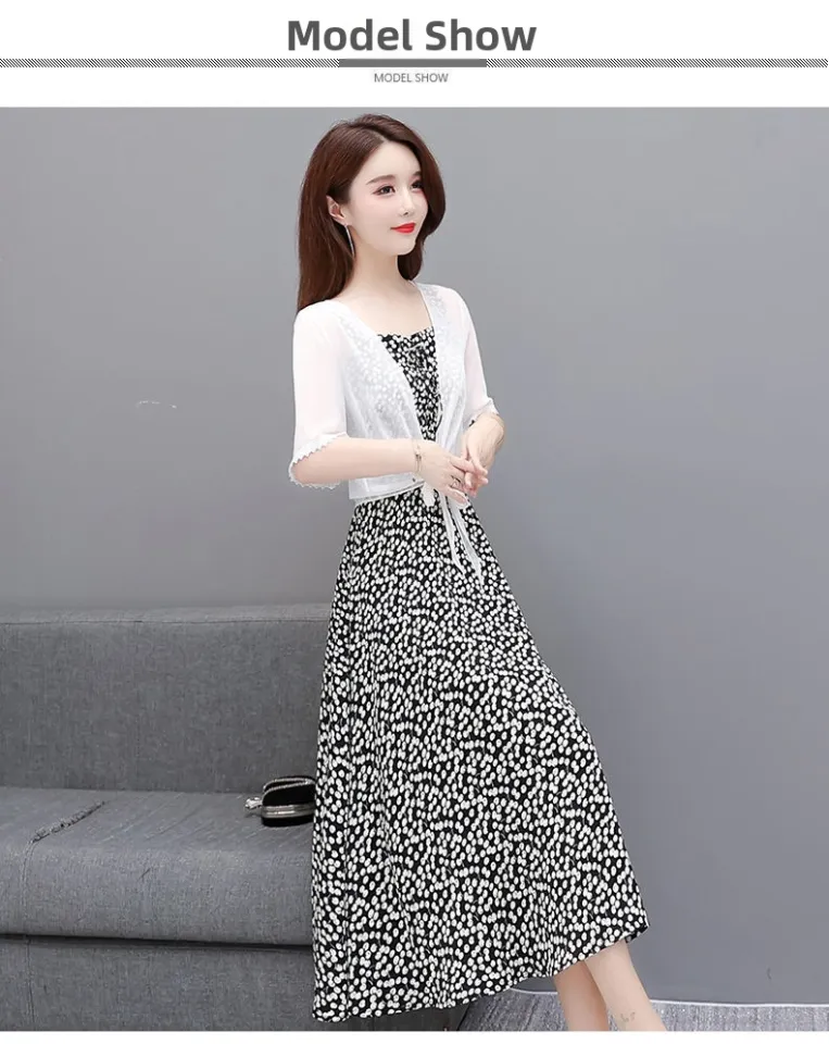 halter neck dress with cardigan Nebbia - Set: Halter-Neck Floral Print Midi Bodycon Dress + Ribbed Cardigan