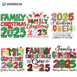 6-Piece Family Christmas 2025 Theme Heat Transfer Vinyl Stickers Perfect for T-shirts Hoodies Sweatshirts Bags Fabric Items