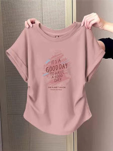Womens Loose Fitting Slimming T-Shirt 2026 Summer New Big Size Round Neck Short Sleeve Square Shoulder Top