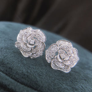 Huitan Romantic Flower Shaped Ear Piercing Stud Earrings Women Micro Paved CZ Bridal Wedding Party Earrings Gift Fashion Jewelry