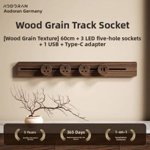 aodoran | Wood Grain Vintage Track Socket British Style Power Strip