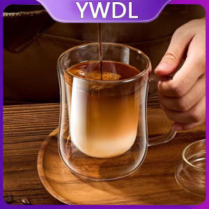 YWDL | YWDL Double-Wall Glass Cup Set Clear Coffee Mug with Handle for Hot Cold Beverages Milk Juice 180/250/350ml Drinkware