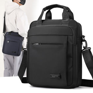 Mens Business Oxford Cloth Shoulder Bag Large Capacity Black Handbag Laptop Bag Casual Style Soft Handle Zipper Closure