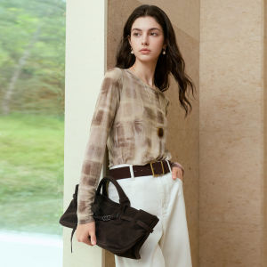 3COLOUR·S | Autumn Floral Check Mesh T-Shirt Casual Workwear
