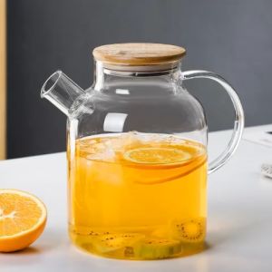 Bình Pha Trà Thuỷ Tinh Chịu Nhiệt Lưới Lọc Lò Xo Kèm Nắp Gỗ 1800 Ml