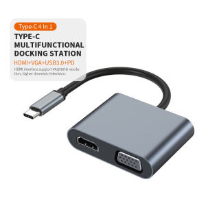 ELEMART USB C 4 in 1 to 4K HDMI VGA Adapter Type-C USB3.0 PD Charging 1080P VGA Converter