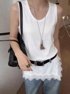 QINGNAER | Large Size Lace Trimmed Tank Top for Plus Sized Women White