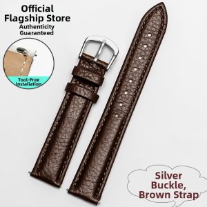 Woalmorn | Litchi Pattern Genuine Leather Watch Strap Butterfly Clasp