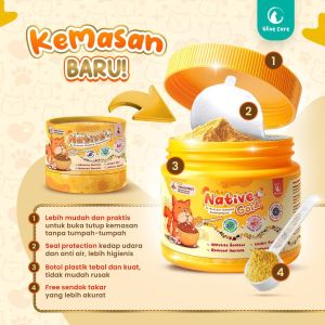 Olive Care Vitamin Kucing NATIVE+ Gold Protein Tinggi 110gr untuk Penambah Nafsu Makan Penggemuk Berat Badan Gembul Kulit Sehat Cegah Bulu Rontok Peningkat Imunitas Daya Tahan Tubuh dan Pelengkap Nutrisi Makanan Harian Kucing