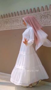 CHIANOZ Gamis Putih Mewah Amelia Dress Brukat Renda Baju Lebaran Umroh Haji Manasik Pesta Akad 220 504