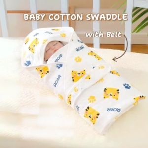 POM Swaddle Wrap For Newborn Baby Hooded with Belt Cotton Blanket Bath Towel
