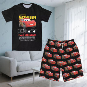 Sally Im Lightning Cars Mcqueen Print Mens Tracksuit Summer T-shirt+Shorts Sets Couple Casual Suit Kids/Adult 2 Piece Outfits