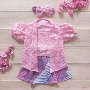 Kebaya Anak Bayi 6 Bulan Setelan Kutubaru Baby Pink Encim Betawi Brukat Batik Free Bando
