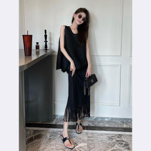 Summer a Set of Dignified Goddess Fan High-End Tassels Skirt Fancy Peplum Top Adult Lady like Woman Two-piece Set